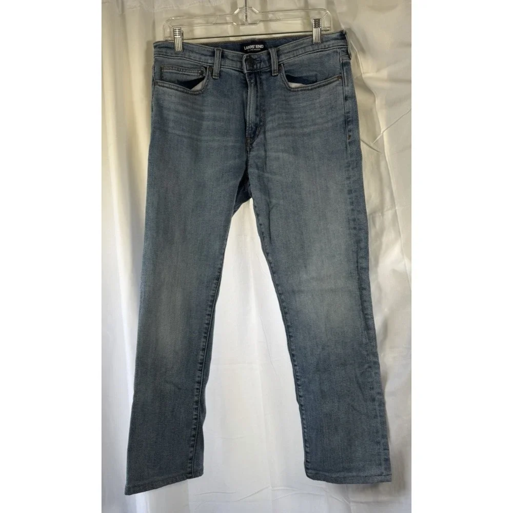 Lands' End Square Rigger Jeans Mens 32 Blue‎ Cotton Denim Straight Leg Faded